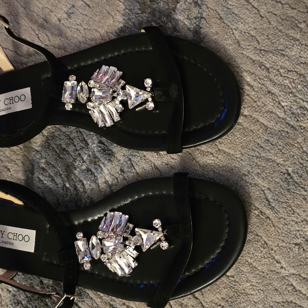 Jimmy Choo Black Sandals with Crystal Embellishments